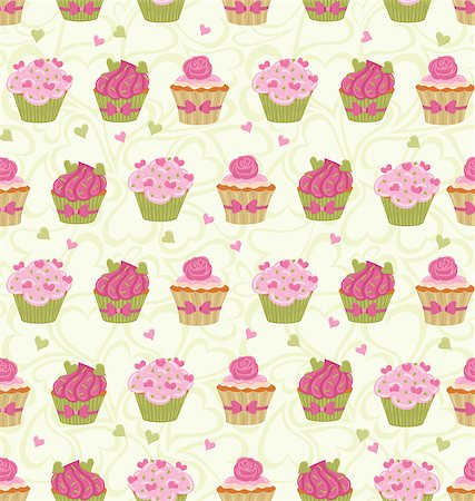 Seamless pattern made of cupcakes and hearts. Stock Photo - Budget Royalty-Free & Subscription, Code: 400-06685975