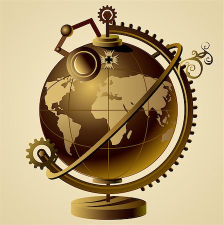 Vector illustratrion of a steampunk globe mechanism Foto de stock - Super Valor sin royalties y Suscripción, Código: 400-06685994