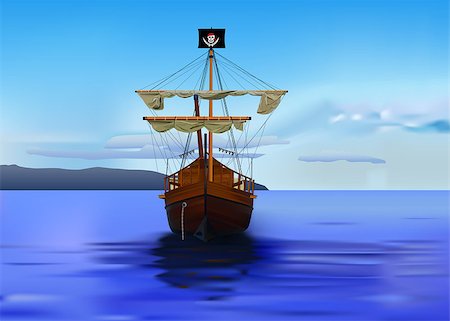 vector detailed pirates ship, eps 8 vector, gradient mesh used Stock Photo - Budget Royalty-Free & Subscription, Code: 400-06686153