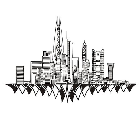 simsearch:400-06686308,k - Moscow City Proposal Skyline (Russia). Black and white vector illustration EPS 8. Photographie de stock - Aubaine LD & Abonnement, Code: 400-06686309