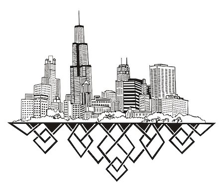 simsearch:400-06686308,k - Chicago, IL Skyline. Black and white vector illustration EPS 8. Photographie de stock - Aubaine LD & Abonnement, Code: 400-06686301