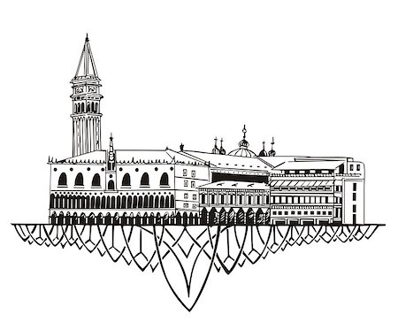 simsearch:400-06686308,k - Venice Skyline (Italy). Black and white vector illustration EPS 8. Photographie de stock - Aubaine LD & Abonnement, Code: 400-06686321