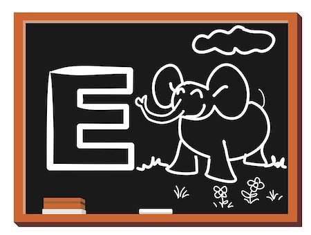 photoestelar (artist) - Illustration of alphabet letter E with a cute little Elephant on grass with a beautiful flower on blackboard. E is for Elephant Stock Photo - Budget Royalty-Free & Subscription, Code: 400-06686676