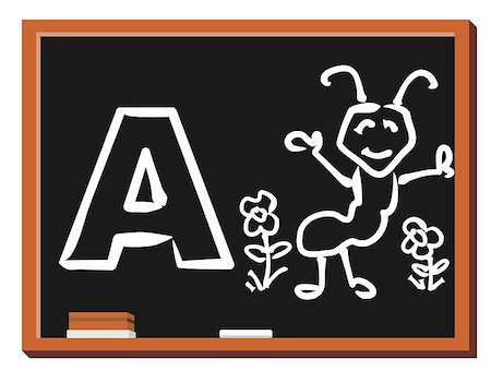 photoestelar (artist) - Illustration of alphabet letter A with a cute little happy ant isolated on blackboard. A is for Ant. Stock Photo - Budget Royalty-Free & Subscription, Code: 400-06686672