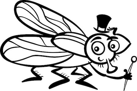 simsearch:400-07034082,k - Black and White Cartoon Illustration of Funny Fly or Housefly with Hat and Cane for Coloring Book Fotografie stock - Microstock e Abbonamento, Codice: 400-06686726