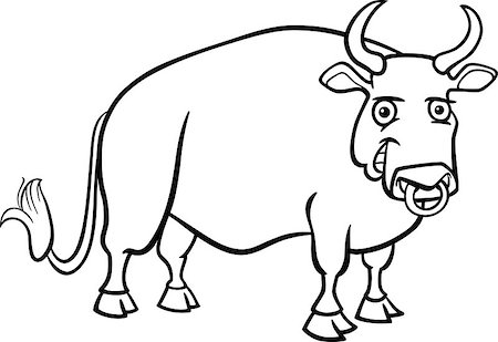 simsearch:400-09120776,k - Black and White Cartoon Illustration of Funny Bull Farm Animal for Coloring Book Photographie de stock - Aubaine LD & Abonnement, Code: 400-06686736