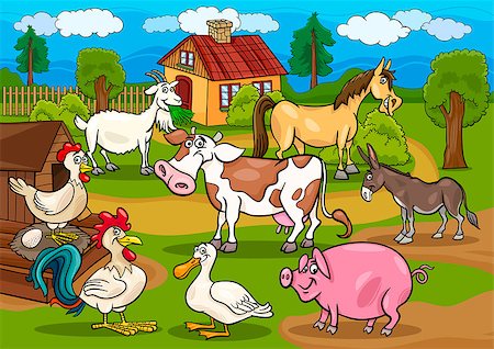 simsearch:400-06687855,k - Cartoon Illustration of Rural Scene with Farm Animals Livestock Big Group Stock Photo - Budget Royalty-Free & Subscription, Code: 400-06686733