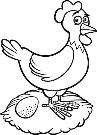 Black and White Cartoon Illustration of Funny Hen or Chicken Farm Bird Animal for Coloring Book Stock Photo - Budget Royalty-Free & Subscription, Code: 400-06686744