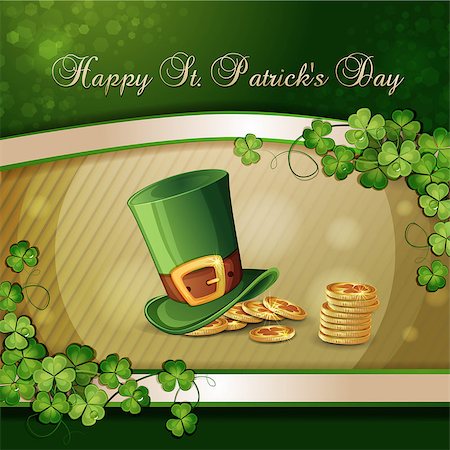 Saint Patrick's Day  card with clover,hat and gold coins Stock Photo - Budget Royalty-Free & Subscription, Code: 400-06686757