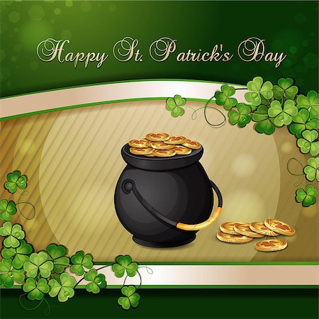 Saint Patrick's Day card with clover and cauldron with gold Stock Photo - Budget Royalty-Free & Subscription, Code: 400-06686758