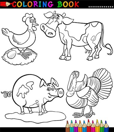 simsearch:400-06851707,k - Black and White Coloring Book or Page Cartoon Illustration Set of Funny Farm and Livestock Animals for Children Stock Photo - Budget Royalty-Free & Subscription, Code: 400-06686753