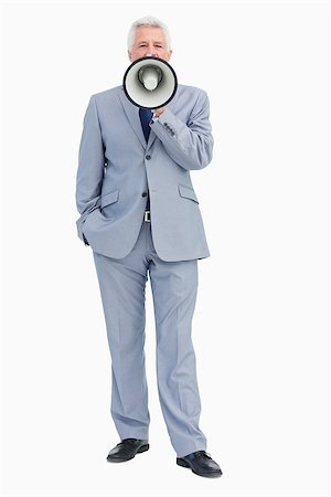 simsearch:400-06763387,k - portrait of a businessman shouting with megaphone against white background Stock Photo - Budget Royalty-Free & Subscription, Code: 400-06687155