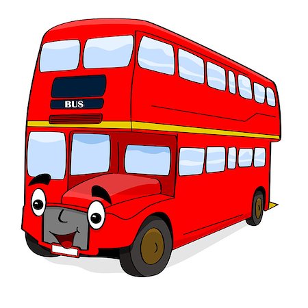 Cartoon illustration showing a happy double-decker London red bus Stock Photo - Budget Royalty-Free & Subscription, Code: 400-06687349