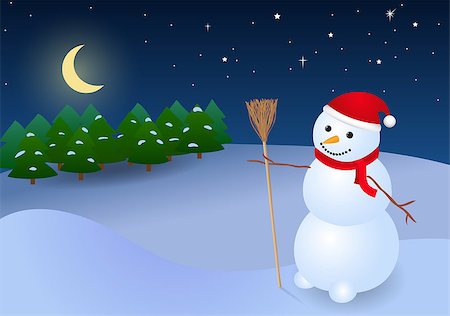 people with forest background - Background with snowman in red cap and night sky Stock Photo - Budget Royalty-Free & Subscription, Code: 400-06687369