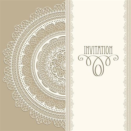 Vector  vintage invitation with white lacy napkin, seamless lacy  brushes included, fully editable eps 8 file, standart AI font "eccentric std" Stock Photo - Budget Royalty-Free & Subscription, Code: 400-06687382