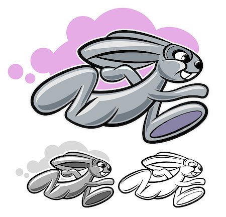 rabbit run - running rabbit cartoon character isolated on white Stock Photo - Budget Royalty-Free & Subscription, Code: 400-06687414