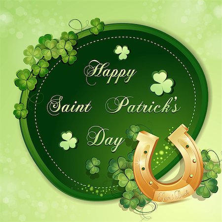 Saint Patrick's Day card with clover and horseshoe Stock Photo - Budget Royalty-Free & Subscription, Code: 400-06687434