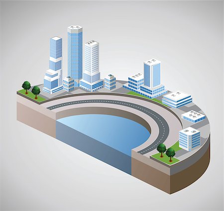 Vector isometric view of the harbor and skyscrapers Stock Photo - Budget Royalty-Free & Subscription, Code: 400-06687432