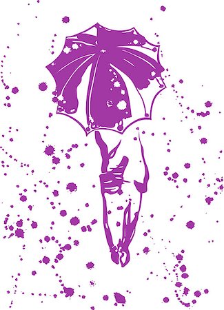 silhouette girl with umbrella - The image of a silhouette of the girl with an umbrella and fine drops of rain. vector illustration. Stock Photo - Budget Royalty-Free & Subscription, Code: 400-06687590