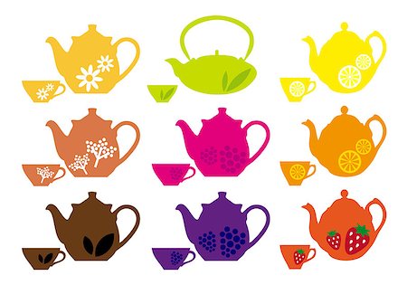simsearch:622-09014216,k - set of tea pots and cups with different fruits, vector design elements Stockbilder - Microstock & Abonnement, Bildnummer: 400-06687602