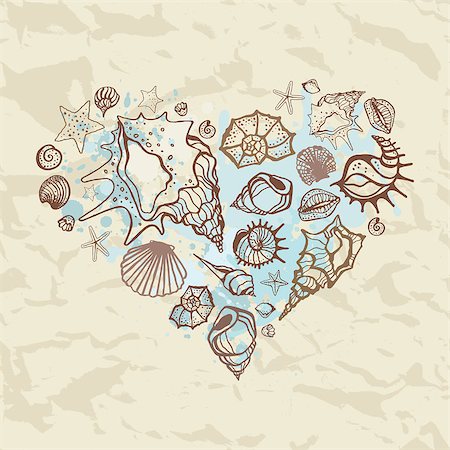 simsearch:400-06071815,k - Heart of shells. Hand drawn vector illustration Photographie de stock - Aubaine LD & Abonnement, Code: 400-06687787