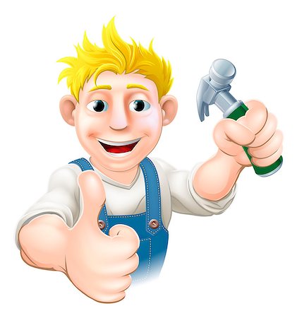 An illustration of a happy cartoon carpenter or construction guy holding a hammer Photographie de stock - Aubaine LD & Abonnement, Code: 400-06687824