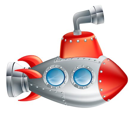 periscopio - An drawing of a cute cartoon submarine in childrens illustration style. Foto de stock - Super Valor sin royalties y Suscripción, Código: 400-06687827