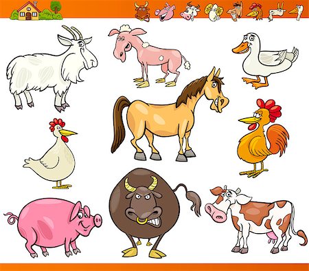 simsearch:400-04351992,k - Cartoon Illustration Set of Comic Farm and Livestock Animals isolated on White Foto de stock - Super Valor sin royalties y Suscripción, Código: 400-06687855