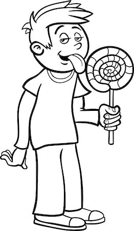 simsearch:400-08817922,k - Black and White Cartoon Illustration of Cute Boy with Big Lollipop for Coloring Book Stock Photo - Budget Royalty-Free & Subscription, Code: 400-06687851
