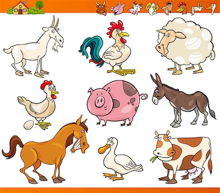 simsearch:400-08678054,k - Cartoon Illustration Set of Cheerful Farm and Livestock Animals isolated on White Stock Photo - Budget Royalty-Free & Subscription, Code: 400-06687860