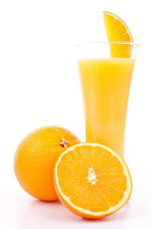 simsearch:400-06689686,k - One orange and a half next to a glass of orange juice against white background Foto de stock - Super Valor sin royalties y Suscripción, Código: 400-06689672