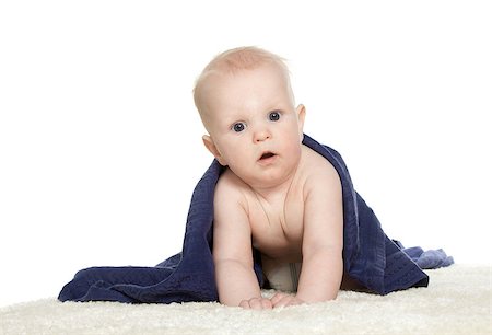 simsearch:614-03648659,k - Adorable happy baby in colorful towel on white background Fotografie stock - Microstock e Abbonamento, Codice: 400-06694142