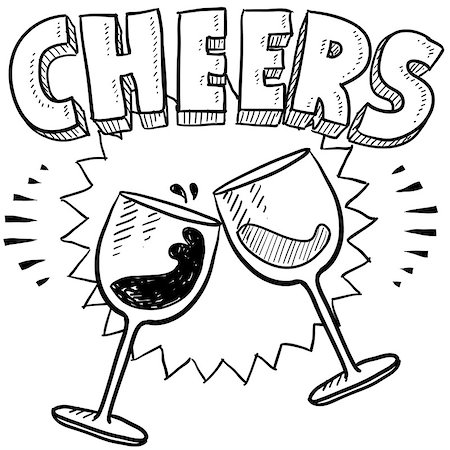 Doodle style Cheers celebration illustration in vector format. Includes text and wine glasses. Fotografie stock - Microstock e Abbonamento, Codice: 400-06694695