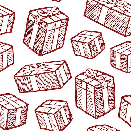 drawing of christmas gift wraps - Seamless doodle style Christmas or holiday presents vector background. Ready to be tiled. Stock Photo - Budget Royalty-Free & Subscription, Code: 400-06694715