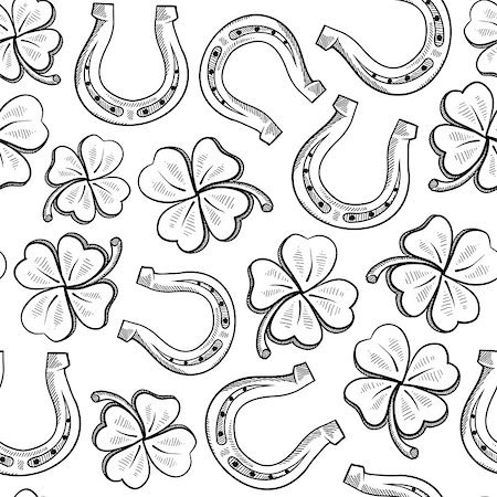 Doodle style lucky objects seamless vector background. Includes four leaf clover and horseshoe. Stock Photo - Budget Royalty-Free & Subscription, Code: 400-06694716