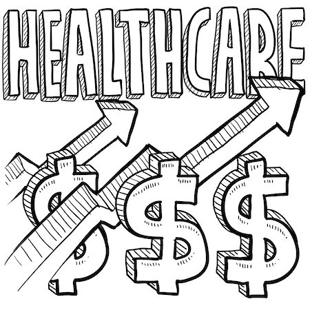 Doodle style health care costs increasing illustration in vector format. Includes text, dollar sign, and up arrows. Stock Photo - Budget Royalty-Free & Subscription, Code: 400-06694711