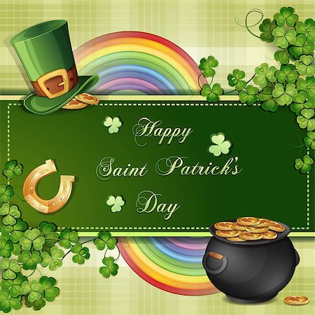 Saint Patrick's Day card with clover and cauldron with gold Stock Photo - Budget Royalty-Free & Subscription, Code: 400-06694824