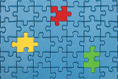 simsearch:614-06442404,k - Jigsaw Puzzle with missing pieces in three different colors Stockbilder - Microstock & Abonnement, Bildnummer: 400-06695068