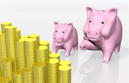 family budgets - a pink piggy bank father indicates to his amazed son a stack of coins that is partially hidden at the camera Stock Photo - Budget Royalty-Free & Subscription, Code: 400-06695156