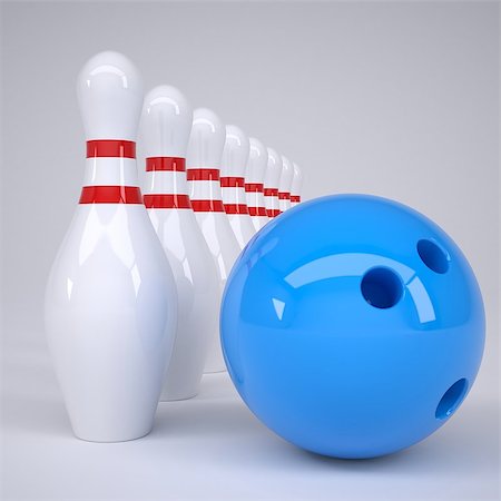 Bowling ball and pins. Render on a gray background Stock Photo - Budget Royalty-Free & Subscription, Code: 400-06695304