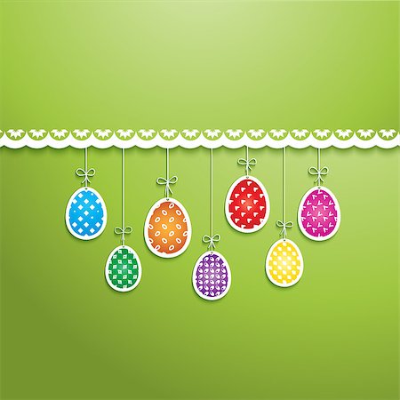 Cute Easter background with hanging eggs Stock Photo - Budget Royalty-Free & Subscription, Code: 400-06695639
