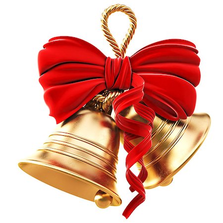 dimdimich (artist) - golden bells with a red bow. isolated on white. Foto de stock - Super Valor sin royalties y Suscripción, Código: 400-06695869