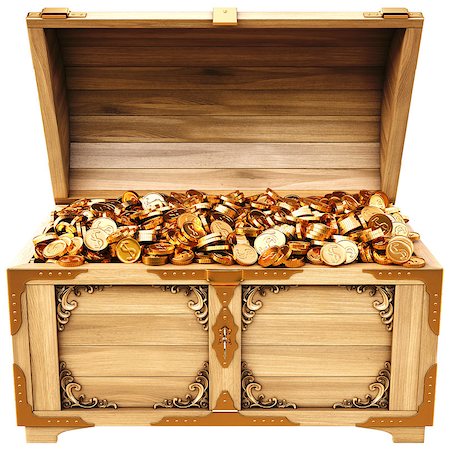 old wooden chest with gold coins. isolated on a white background. Stock Photo - Budget Royalty-Free & Subscription, Code: 400-06695925