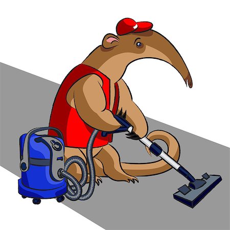 The cartoon anteater cleans  carpet with blue vacuum cleaner Photographie de stock - Aubaine LD & Abonnement, Code: 400-06696621