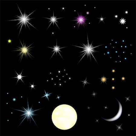 Set Of Stars And Moon With Gradient Mesh, Isolated On Black Background, Vector Illustration Stock Photo - Budget Royalty-Free & Subscription, Code: 400-06696780