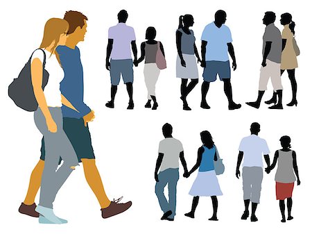 A set of silhouettes, young people on a walk. Stock Photo - Budget Royalty-Free & Subscription, Code: 400-06696868
