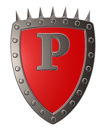 simsearch:400-04661440,k - metal shield with letter p on white background - 3d illustration Fotografie stock - Microstock e Abbonamento, Codice: 400-06697665