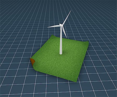 wind turbine on grass isle - 3d illustration Stock Photo - Budget Royalty-Free & Subscription, Code: 400-06697672