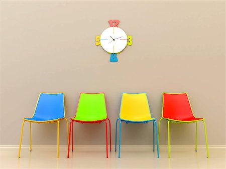 Brightly colored chairs and clock in the waiting room Foto de stock - Royalty-Free Super Valor e Assinatura, Número: 400-06698087