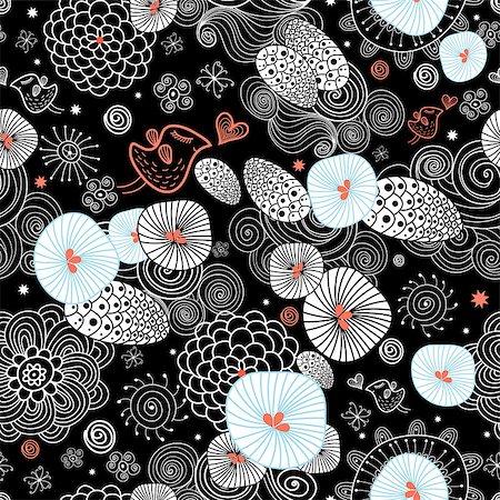 Seamless bright abstract pattern with birds black background Stock Photo - Budget Royalty-Free & Subscription, Code: 400-06698286